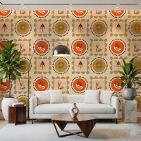 Terracotta & Olive Mid-Century Floral Wallpaper