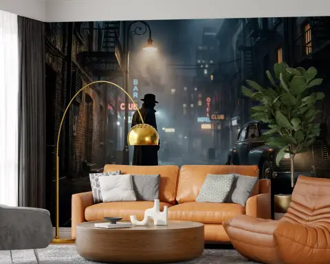Mysterious Noir City Street Wall Mural
