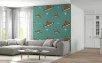 Playful UFO and Stars Pattern Kids Wallpaper