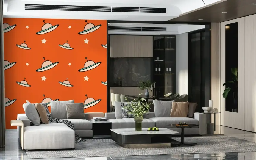Minimal Vintage UFO Orange Wallpaper