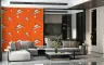 Playful UFO and Stars Pattern Orange Kids Wallpaper 2