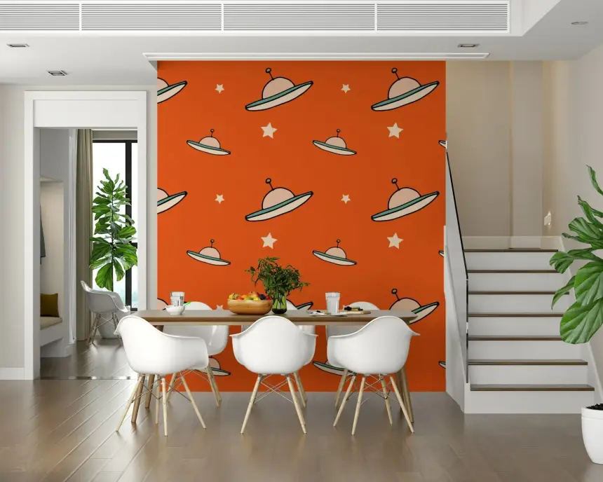 Minimal Vintage UFO Orange Wallpaper