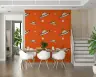 Playful UFO and Stars Pattern Orange Kids Wallpaper 1