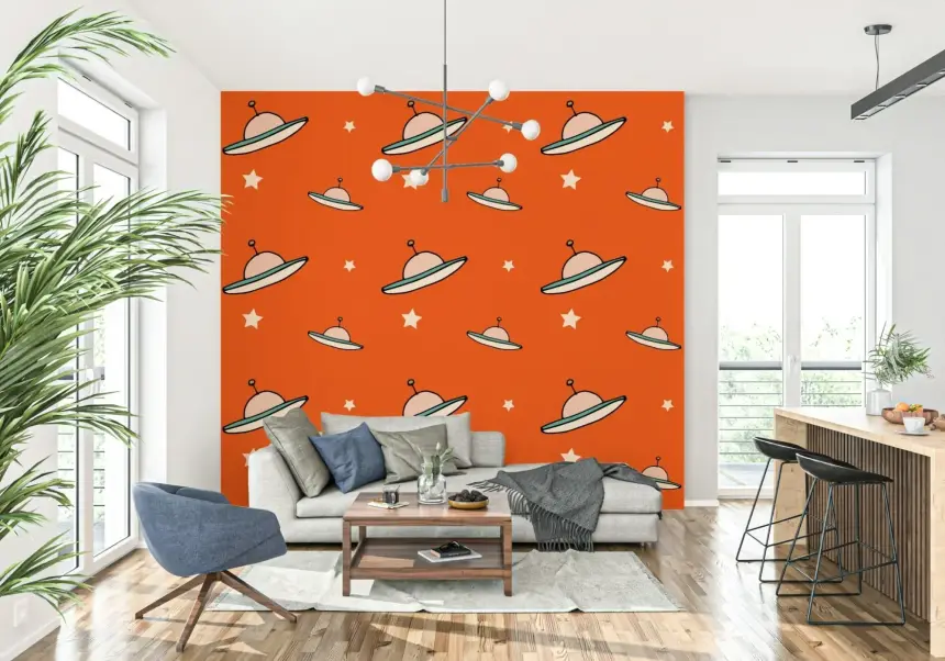Minimal Vintage UFO Orange Wallpaper