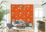 Playful UFO and Stars Pattern Orange Kids Wallpaper 5