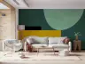 Modern Geometric Curves Wall Mural in Green and Mustard 2