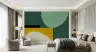 Modern Geometric Curves Wall Mural in Green and Mustard 3
