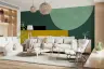 Modern Geometric Curves Wall Mural in Green and Mustard 1