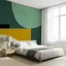 Modern Geometric Curves Wall Mural in Green and Mustard 4