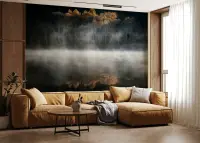 Golden Autumn Forest Reflected in Misty Lake Wall Mural