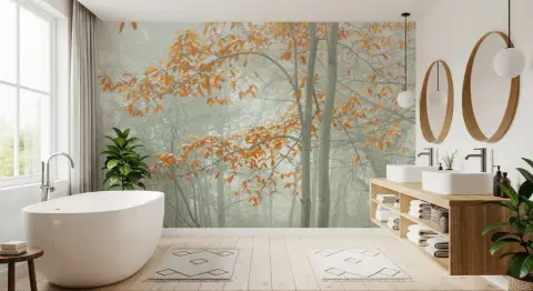 Misty Autumn Forest Scenic Wall Mural