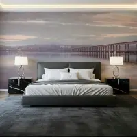 Serene Cityscape Bridge Over Water Wall Mural