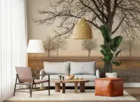 Misty Bare Trees Landscape Wall Mural