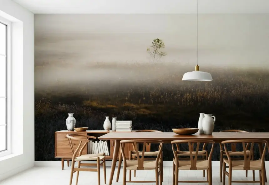 Misty Dawn Meadow Wall Mural - 2402841