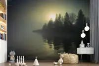 Misty Lake Forest Sunrise Wall Mural