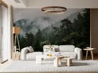 Misty Pine Forest Landscape Wall Mural