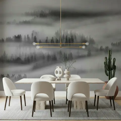 Misty Pine Forest Scenic Wall Mural