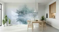 Tranquil Misty Lake and Pine Forest Wall Mural