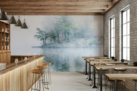 Tranquil Misty Lake and Pine Forest Wall Mural