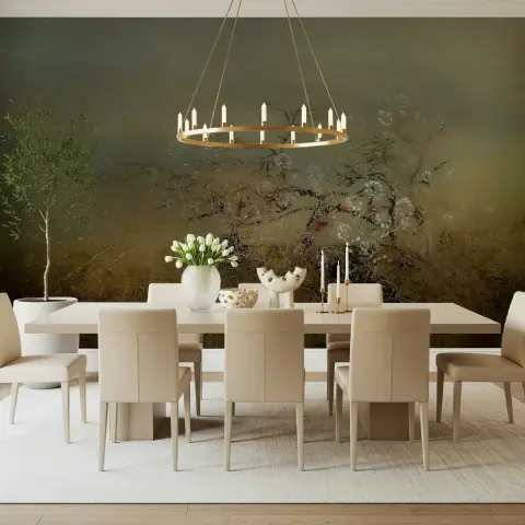 Misty Woodland Tree Branches Wall Mural