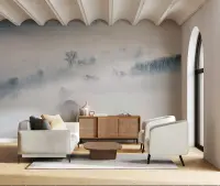 Calming Grey Misty Forest Landscape Wall Mural