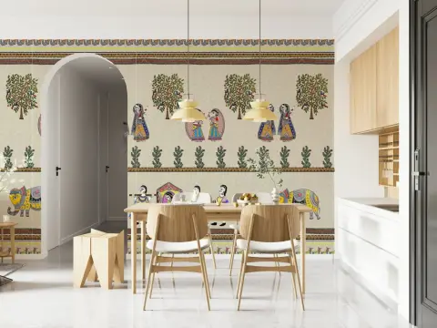 Vibrant Madhubani Heritage Wall Mural