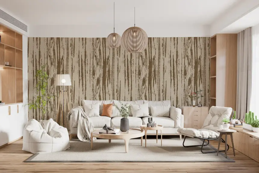 Modern Abstract Woodgrain Organic Lines Oak Brown Wallpaper
