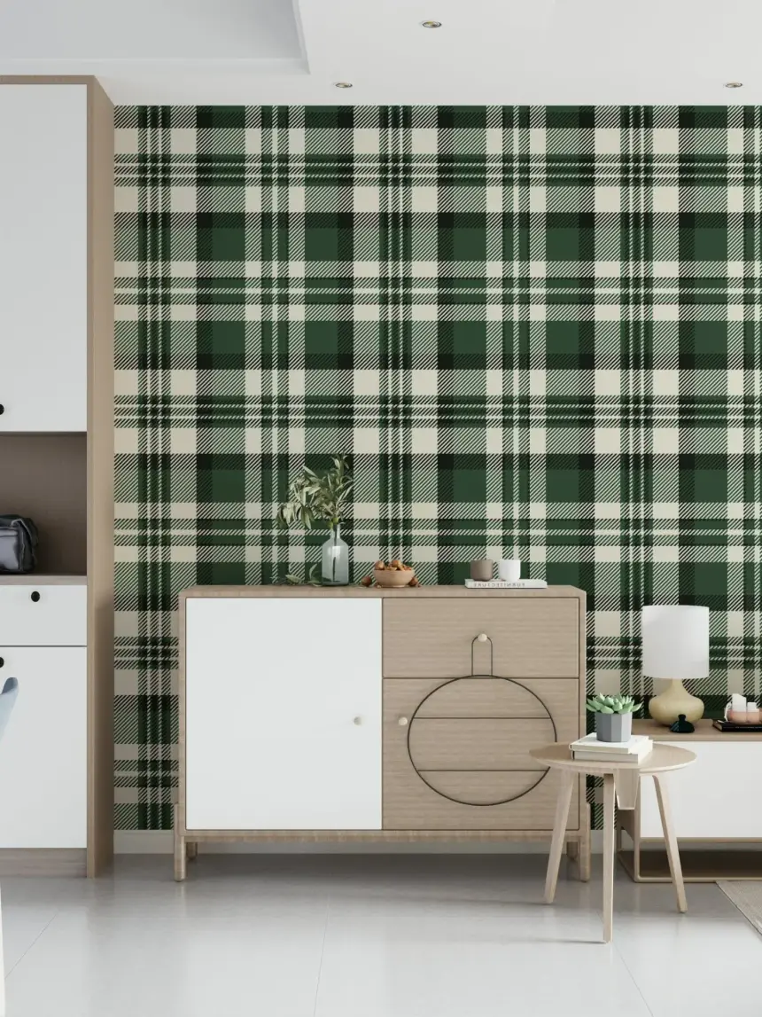 Modern Green Plaid Wallpaper