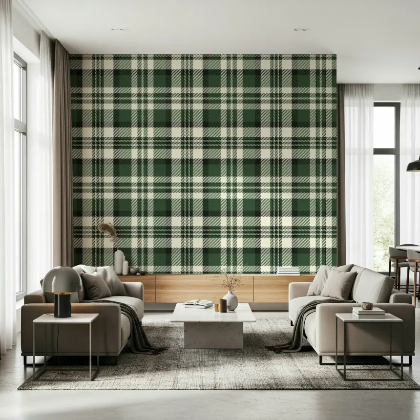 Modern Green Plaid Wallpaper