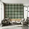 Modern Green and Beige Tartan Check Wallpaper 5