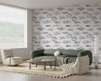 Minimalist Hand-Drawn Fish Pattern Wall Mural