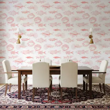 Playful Coral Fish Line Art Pattern Wallpaper