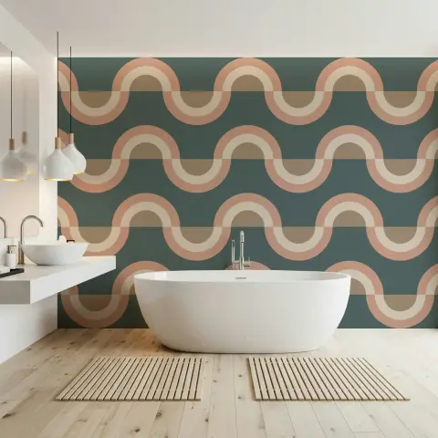 Retro Wavy Arcs Geometric Wallpaper
