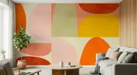 Terracotta Blush Yellow Olive Abstract Curves Wallpaper Mural