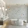 Serene White Grey Terrazzo Chip Pattern Wallpaper 3