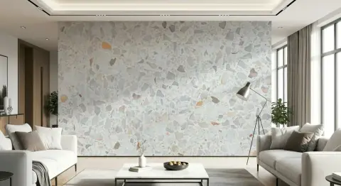 Serene White Grey Terrazzo Chip Pattern Wallpaper