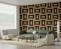Umber and Cream Interlocking Geometric Wallpaper