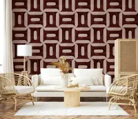 Maroon Beige Interlocking Geometric Wallpaper