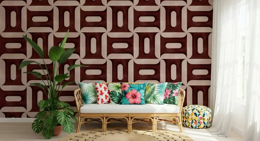 Modern Textured Geometries Wine Wallpaper