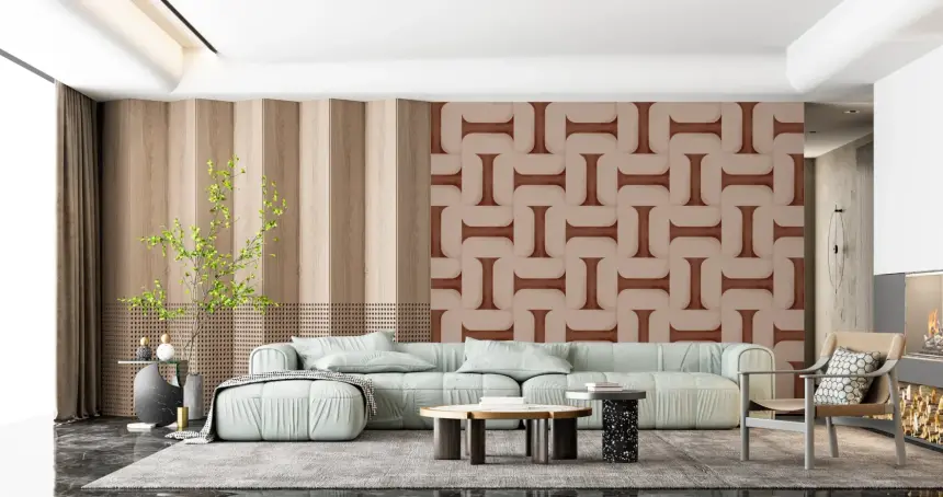 Modern Textured Tiles Copper Wallpaper
