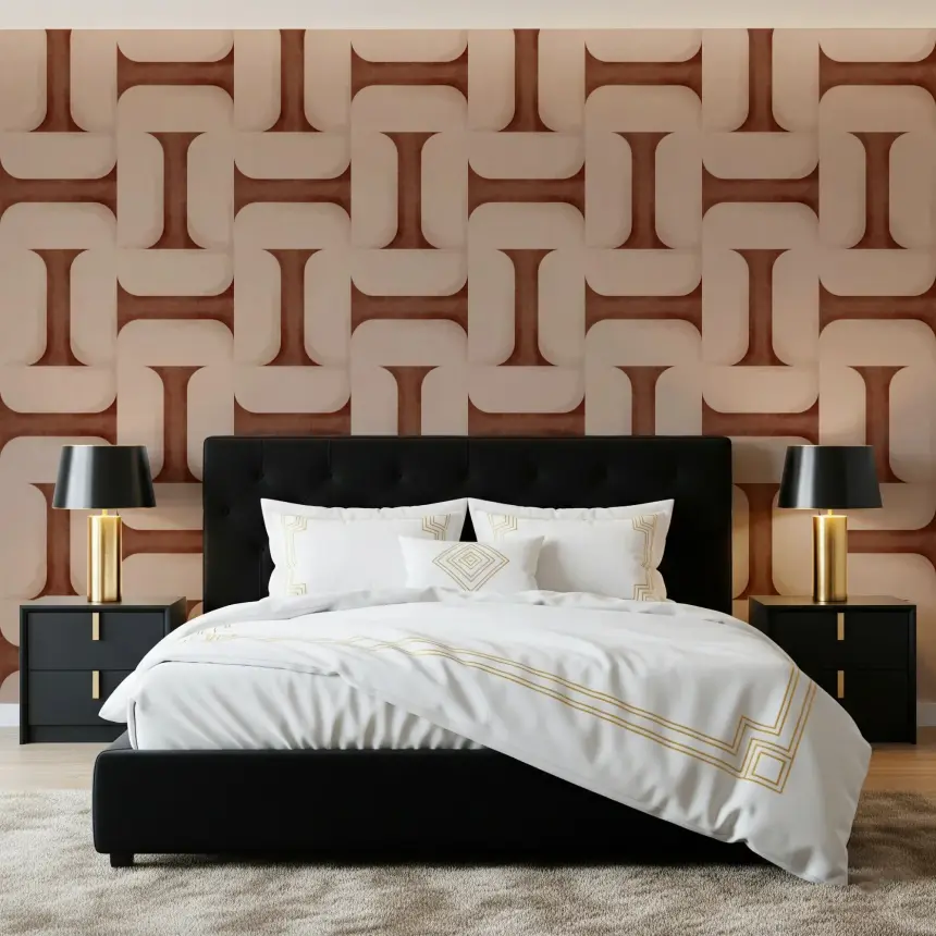 Modern Textured Tiles Copper Wallpaper