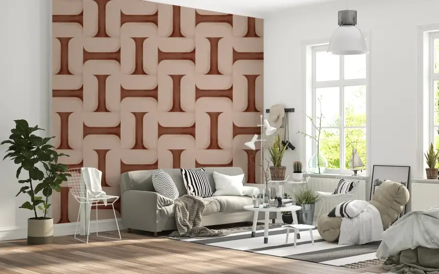 Modern Textured Tiles Copper Wallpaper