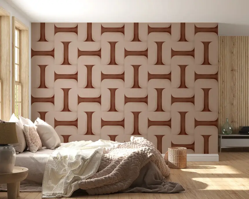 Modern Textured Tiles Copper Wallpaper