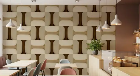 Warm Beige Brown Retro Interlocking Geometric Wallpaper