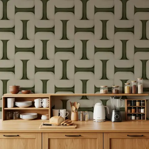 Contemporary Olive Geometric Textured Wallcovering