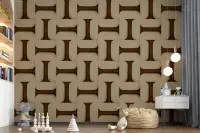 Umber Beige Geometric Interlock Wallpaper