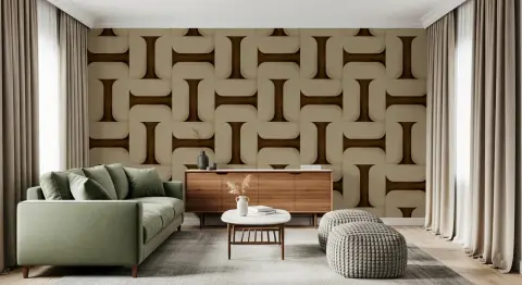 Umber Beige Geometric Interlock Wallpaper