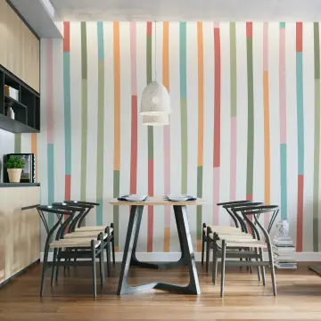 Playful Pastel Striped Geometric Wallpaper
