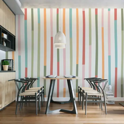 Playful Pastel Striped Geometric Wallpaper