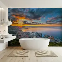 Dramatic Coastal City Sunset Wall Mural